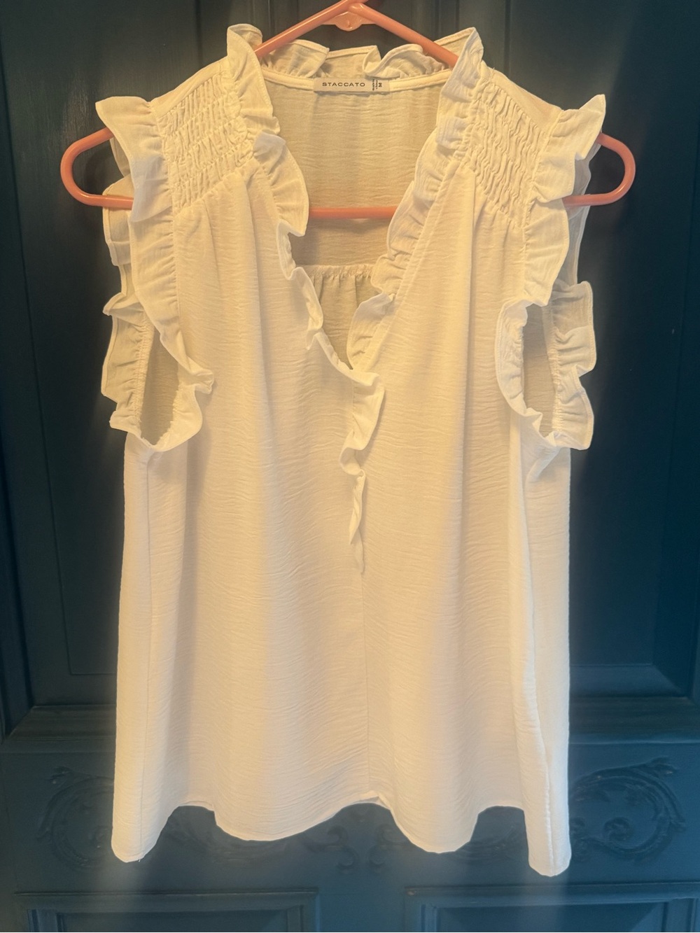 Staccato White Ruffle Smocked Shoulder Sleeveless Top